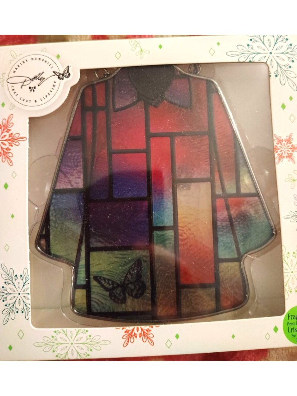 New Dolly Parton Coat of Many Colors Stained Glass Ornament, In Box Christmas